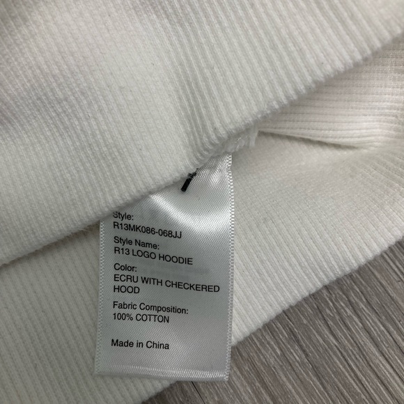 R13 logo hoodie. Color ecru. Size Large - Picture 5 of 8